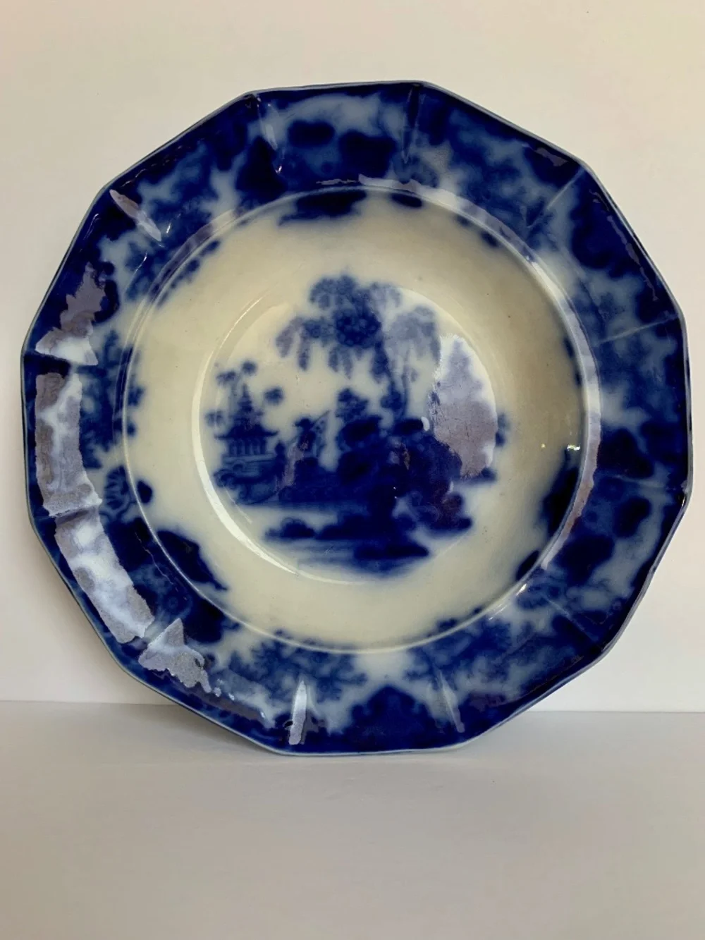 Antique J&G Alcock “Scinde” Flow Blue 10” Soup Plate – Staffordshire England